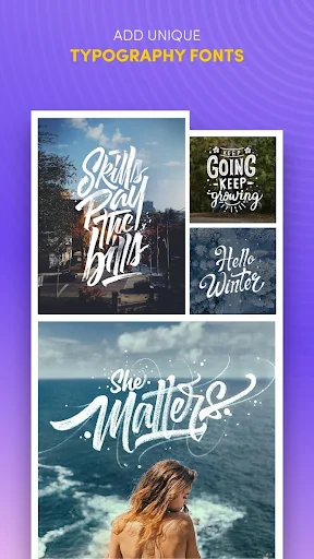 Typography font examples with decorative script text overlays on scenic photos for album cover text customization