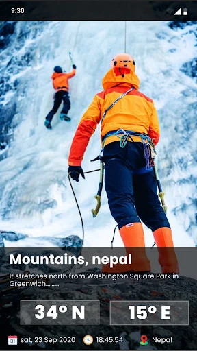 Ice climbers on frozen waterfall in Mountains, Nepal geotagged with GPS coordinates 34°N 15°E in My Elevation app's photo tracker