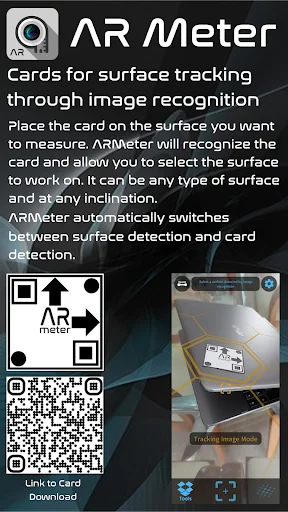 AR Meter surface tracking cards with QR codes for image recognition allowing automatic surface detection and AR measurement setup on any surface