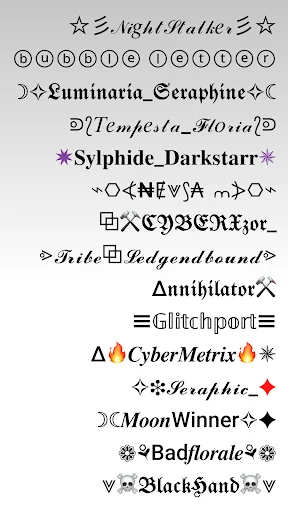 ArtFonts extensive font library catalog showing collection of decorative and artistic text styles for message personalization