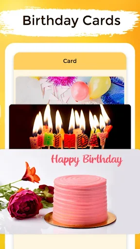Birthday Cards collection showing card design templates featuring birthday cakes, candles, and floral decorative elements