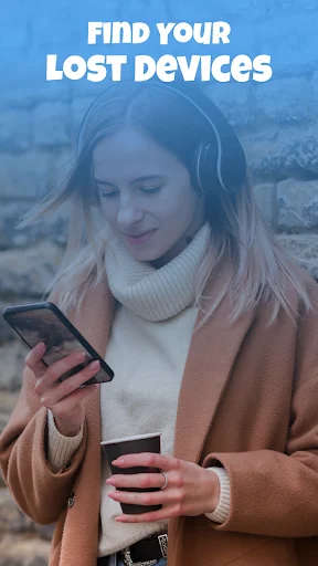 Woman holding smartphone using Auto Connect Bluetooth Finder app to locate lost Bluetooth devices outdoors