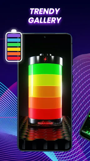 Colorful rainbow gradient battery charging animation from green to red displayed on smartphone