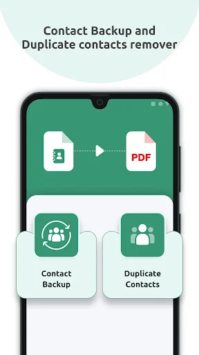 Contact Backup & Cleaner app home screen with Contact Backup and Duplicate Contacts remover options