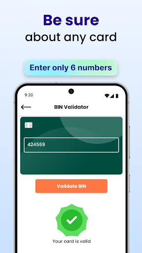 BIN Validator tool allowing users to enter 6-digit card identification number that validates and confirms card authenticity status