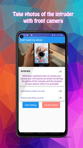 Intruder camera feature capturing front camera photos of unauthorized unlock attempts for anti-theft protection