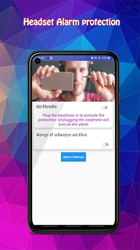 Earphone disconnect detection triggering anti-theft alarm when headset is unplugged from phone
