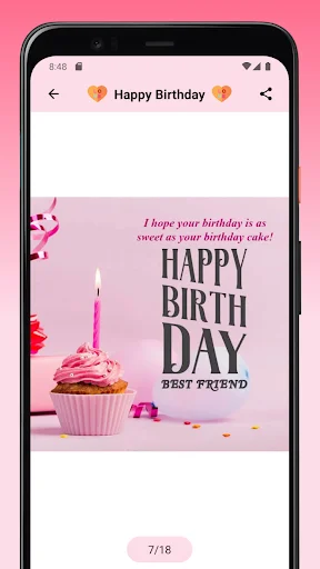 Happy Birthday wishes with cupcake celebration image and friendship blessing message, wish 7 of 18
