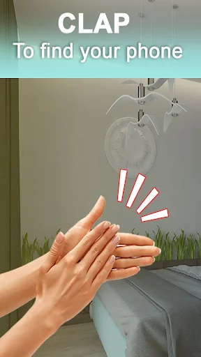 Hands clapping with 'CLAP To find your phone' text demonstrating sound-triggered phone detection feature