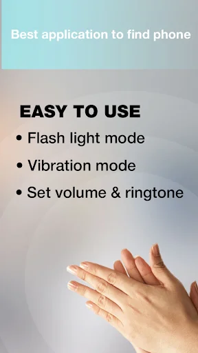 Hands illustration with 'Easy to Use' features: flash light mode, vibration mode, and volume and ringtone settings
