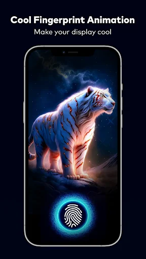 Cool fingerprint animation theme with glowing tiger illustration and neon effects for device unlock