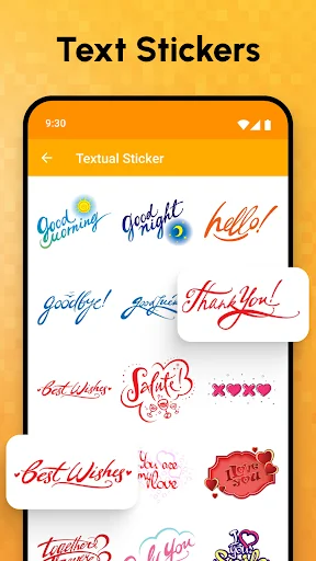 Text Stickers collection with stylized decorative phrases and greeting messages for social sharing