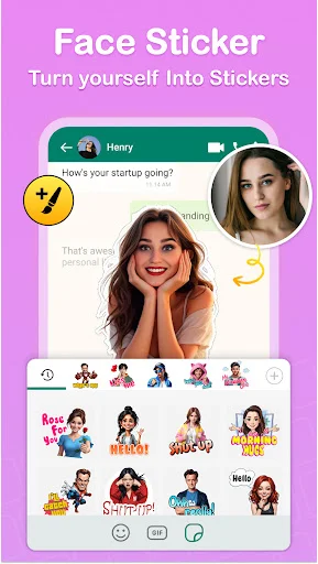Face sticker converter transforming user photos into custom emojis and stickers for keyboard communication