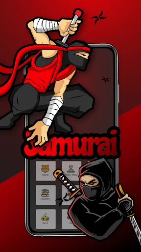Samurai esport logo design templates displayed on mobile phone screen with gaming team branding options
