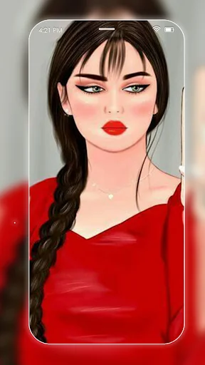 Elegant red aesthetic portrait with braid and red lips. Browse and set as home screen in this personalization app.