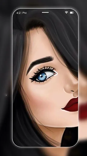 Close-up glam girl art with blue eye and red lipstick. Use Download or Apply to personalize your phone.