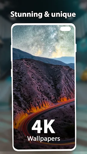 Dramatic mountain landscape wallpaper with glowing lava flow under starry night sky 4K quality