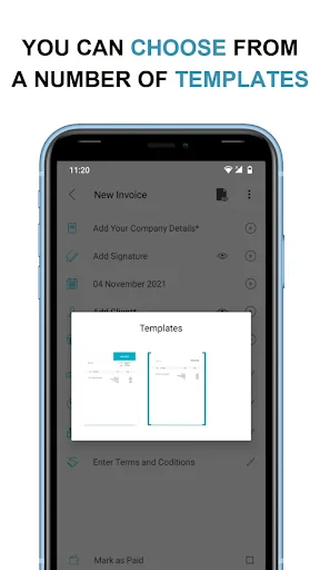 Invoice templates selection showing multiple template design options available for customizing new invoices