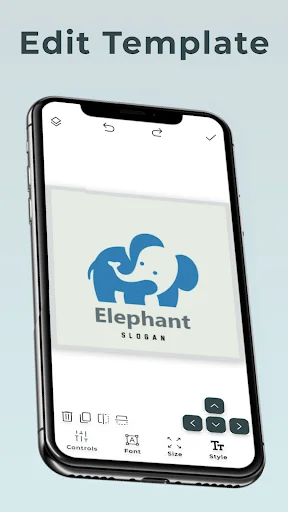 Logo editing interface with elephant logo template and customizable design tools for brand icon modification and personalization