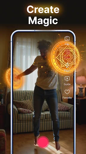 Create Magic feature in Magic FX displaying magical glowing circle spell effects applied to person, showcasing special effects creation capability