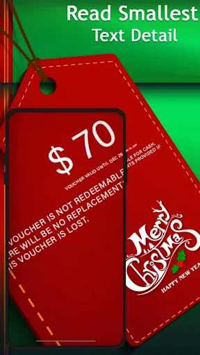 Magnifying Glass app magnifying small text details on vouchers and gift cards with zoom functionality