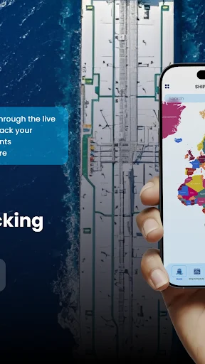 Mobile boat navigation app displaying live ship schematic and interactive tracking map interface on smartphone screen
