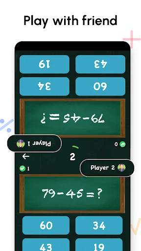 Multiplayer math game showing two players competing with individual scores and math problems