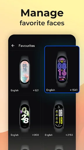 Favorites management screen displaying saved Mi Band 9 watch faces in an organized grid layout