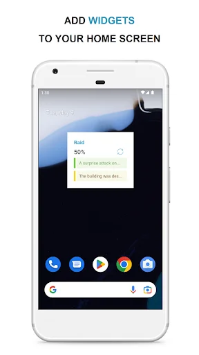 Home screen widget displaying vocabulary word progress with percentage completion indicator for learning tracking