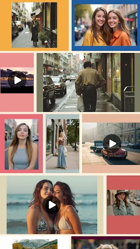 Photo gallery displaying multiple images with colorful borders including orange, pink, and red frames in collage layout