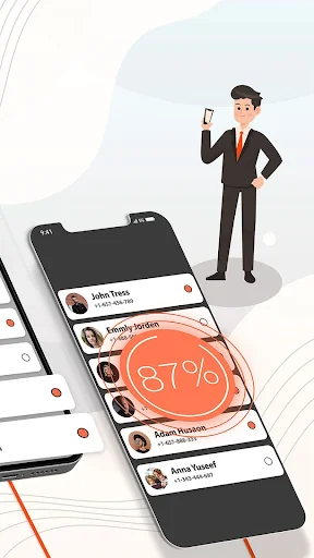 Transfer progress indicator showing 87% completion status while cloning contact data between Android devices