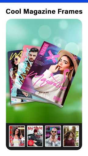 Magazine photo collage frames with vibrant layout designs and multiple magazine frame template options displayed