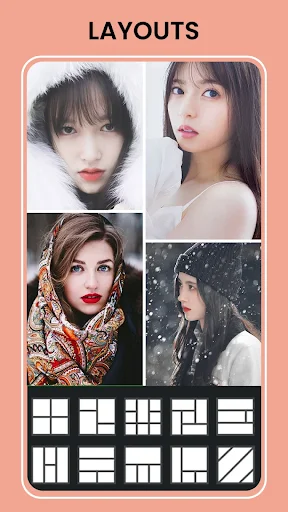 Photo collage layouts displaying grid templates and arrangement options for combining multiple photos into creative compositions