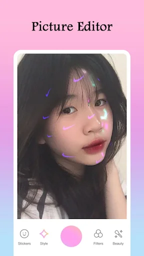 Picture Editor neon glow effect filter with blue and pink light effects on portrait photo editing