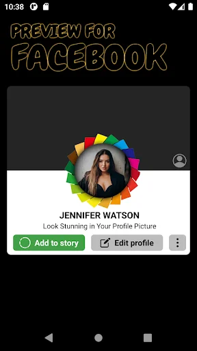 Facebook profile preview with multi-colored spinning circular border frame design for profile picture enhancement