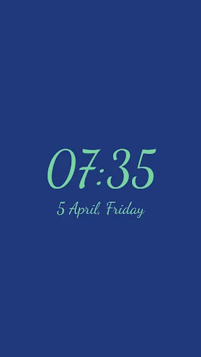 Digital clock in light green italic text displaying 07:35 with date 5 April Friday