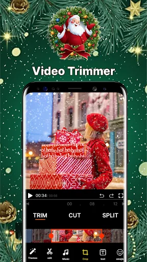 Video Trimmer tool displaying TRIM, CUT, and SPLIT editing options for precise video length adjustment and segment management