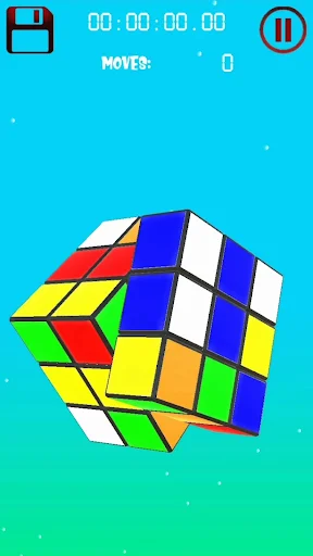 Active cube puzzle gameplay with timer and move counter tracking progress on 3D puzzle