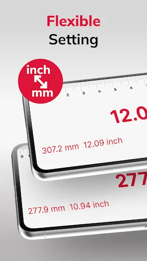 MM Ruler flexible measurement setting with inch and mm unit toggle button for dual measurement display options