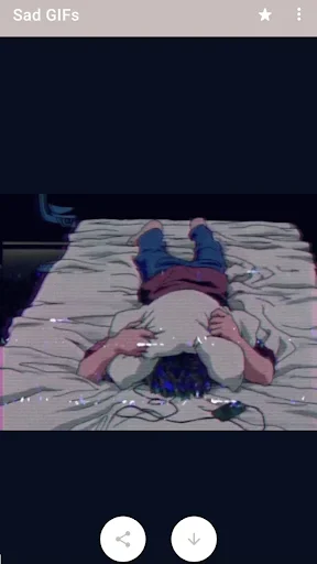 Sad GIF preview displaying emotional person on bed in distressed pose with action buttons below