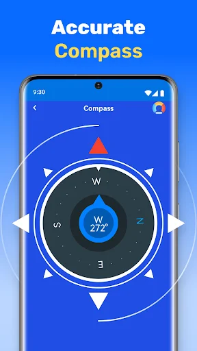 Accurate Compass navigation tool displaying directional bearings, cardinal directions, and degree measurements