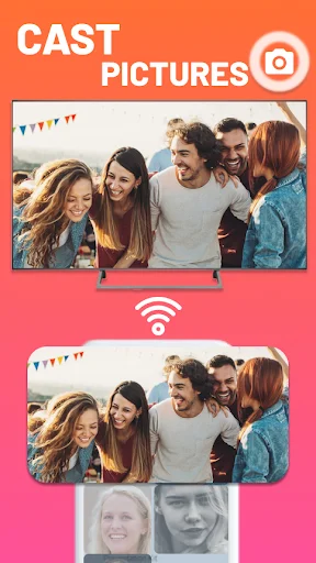 Photo gallery casting feature mirroring family pictures from phone to television display via wireless connection