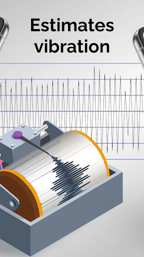Illustration of seismograph drum estimating vibration activity with waveform pattern displayed on rotating paper cylinder for earthquake detection