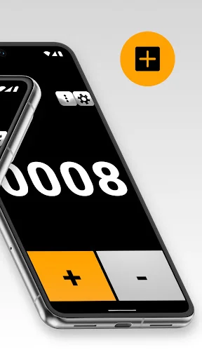 Tally Counter click counter showing count 0008 with floating orange add button and increment/decrement controls