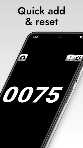Quick add and reset functionality in Tally Counter click counter app showing count 0075 with control toolbar