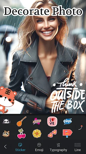 Photo decoration with motivational text overlays, stickers, emojis, and graphic design elements