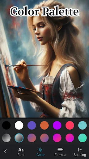 Color palette selector displaying multiple color options for customizing text art text colors