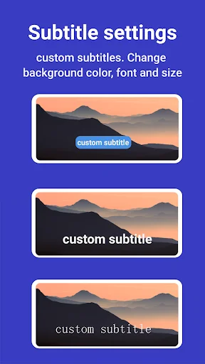 Subtitle settings screen displaying custom subtitle styling options with adjustable background color, font and size