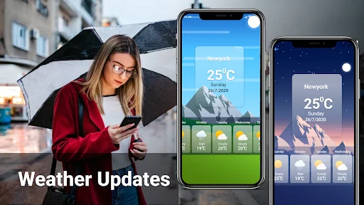 Weather Updates: Weather forecast interface displaying current temperature, daily conditions, and weather icons for trip planning