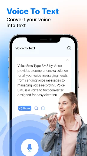 Voice-to-text dictation feature with microphone control for SMS messaging and voice-based content creation
